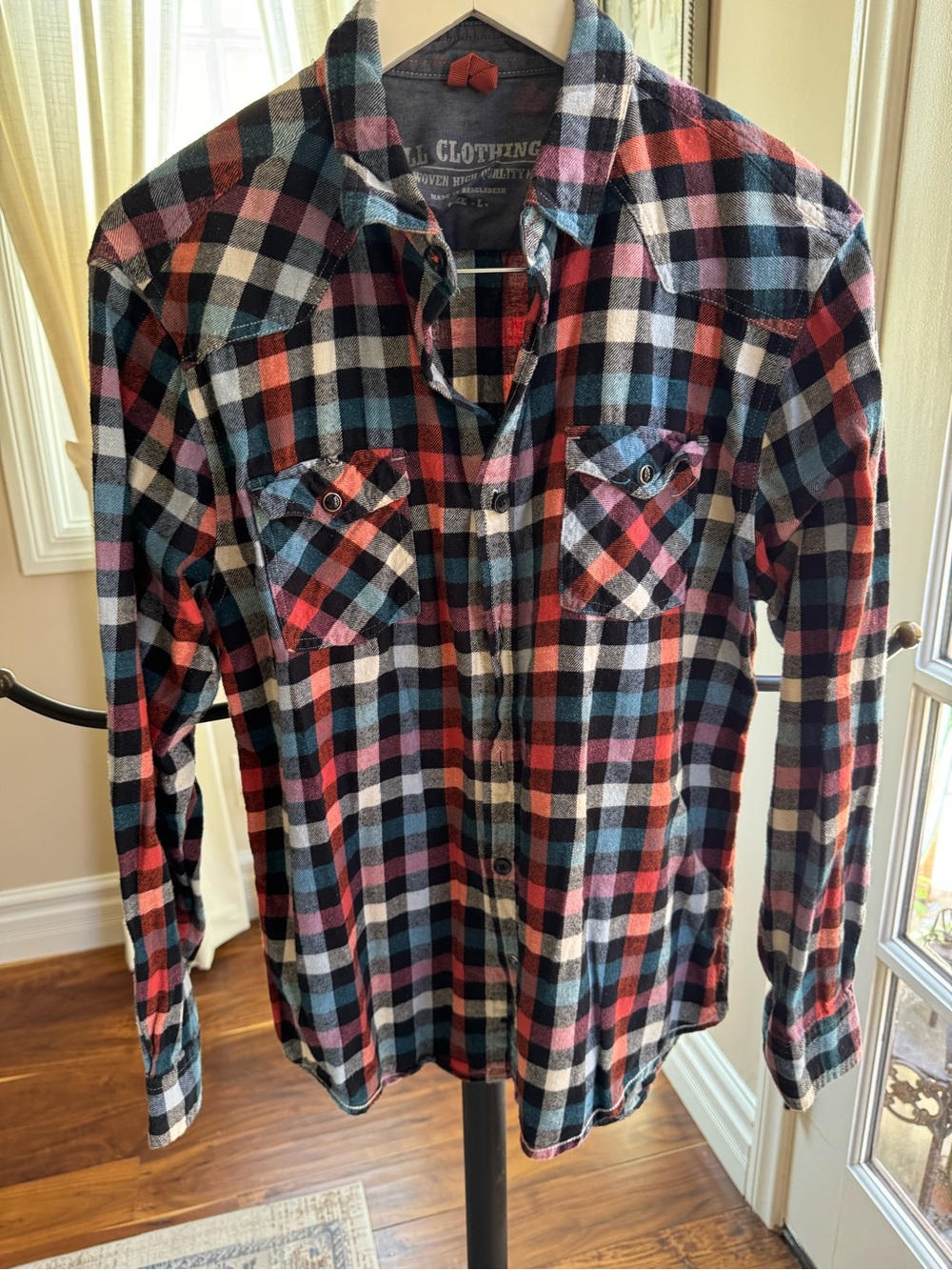 Drill Clothing Co Men's Red and Black Plaid Flannel Shirt Size Large